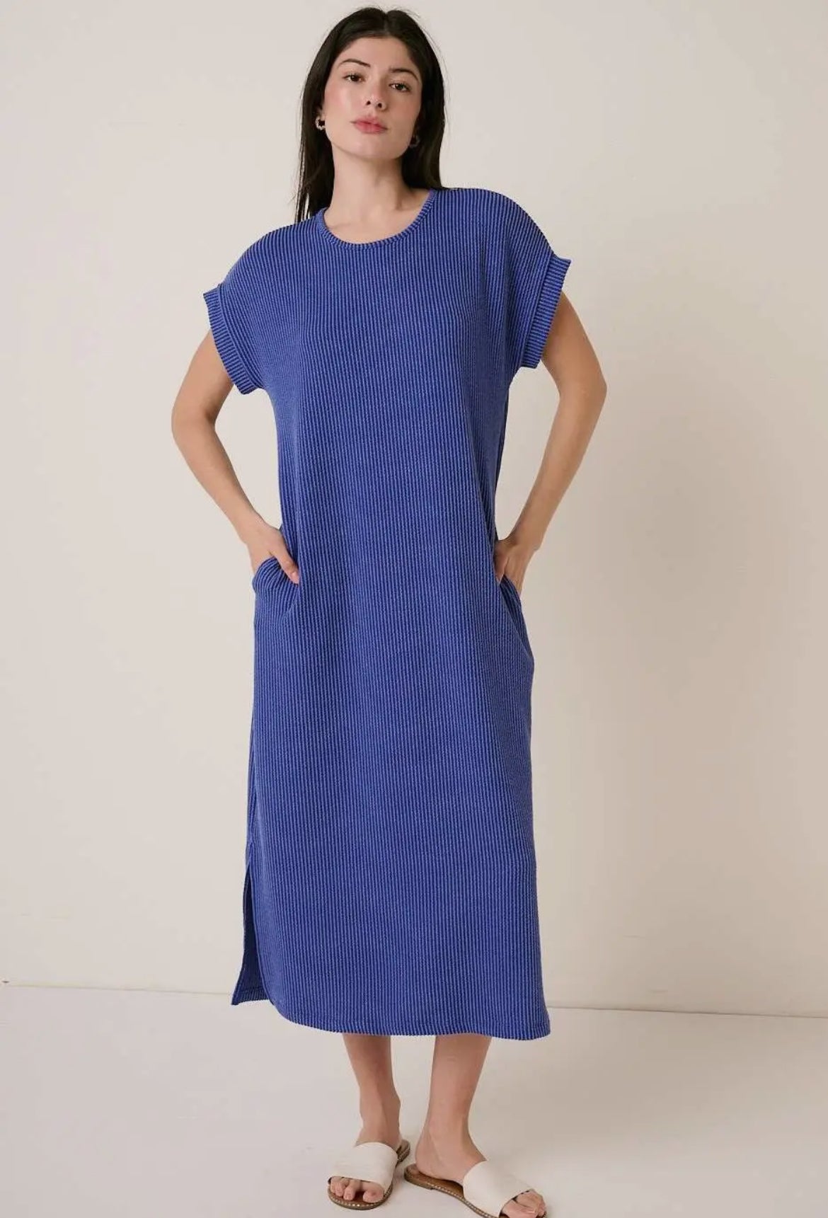 Cobalt Blue Ribbed Midi Dress