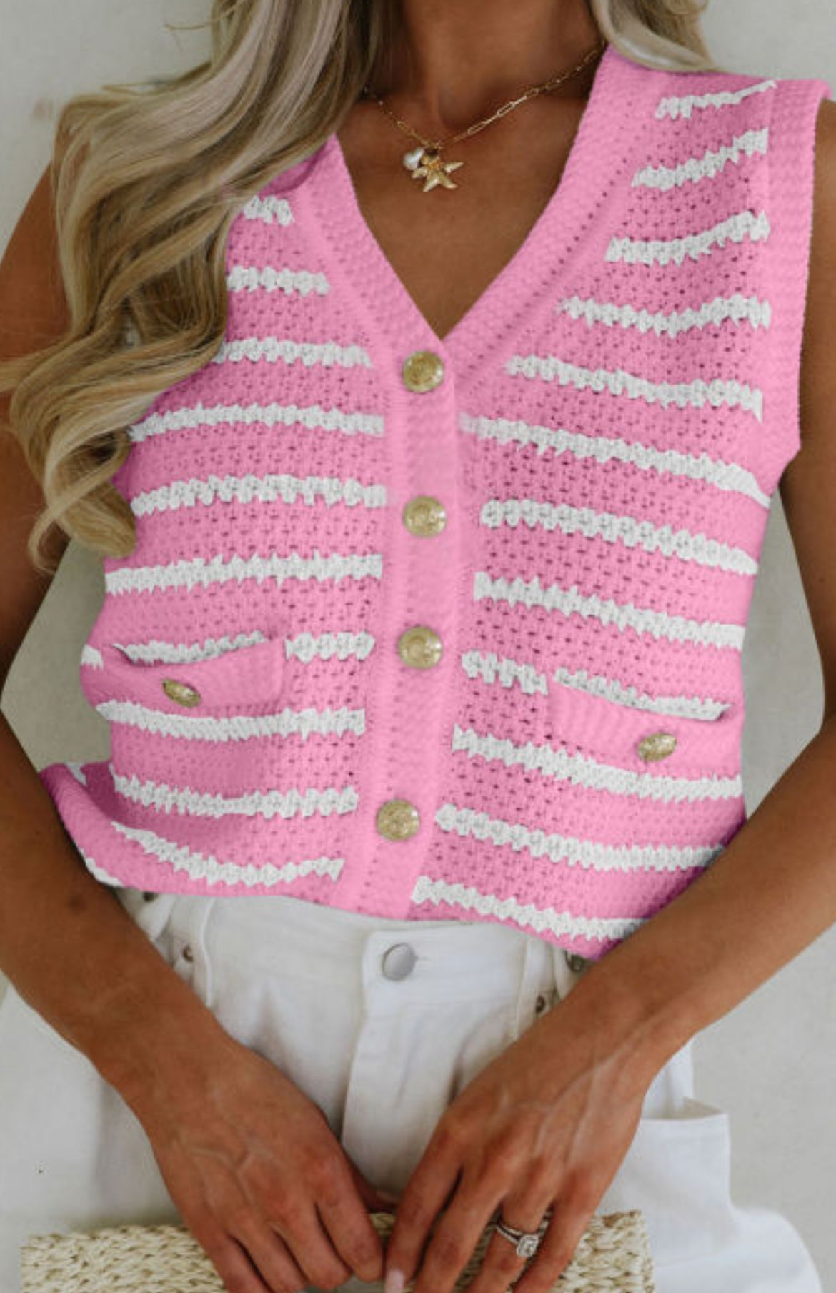 Pink & White Sweater Vest