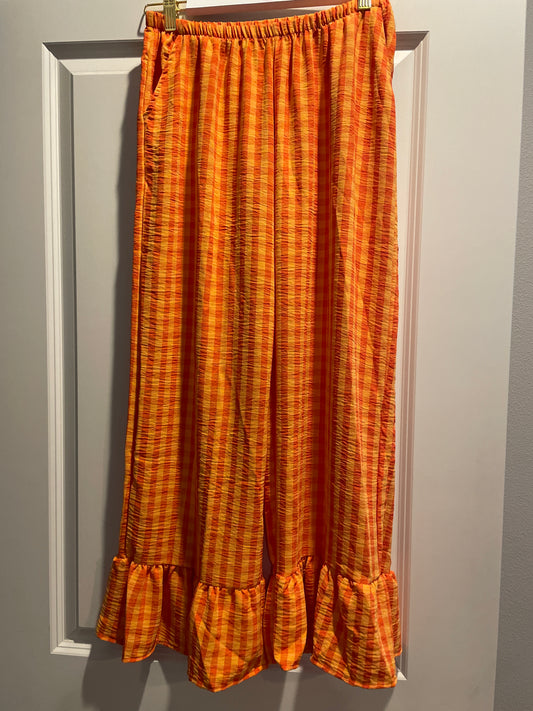 Orange Gingham Ruffle Pant