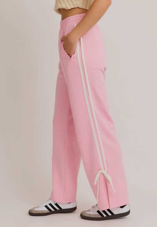 Ribbon Detail Track Pant- Pink