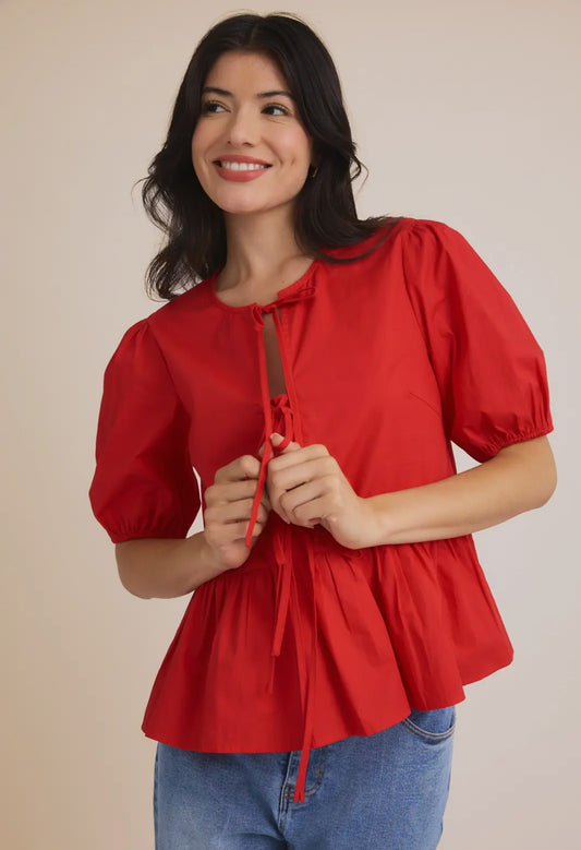 Red Tie-front Top