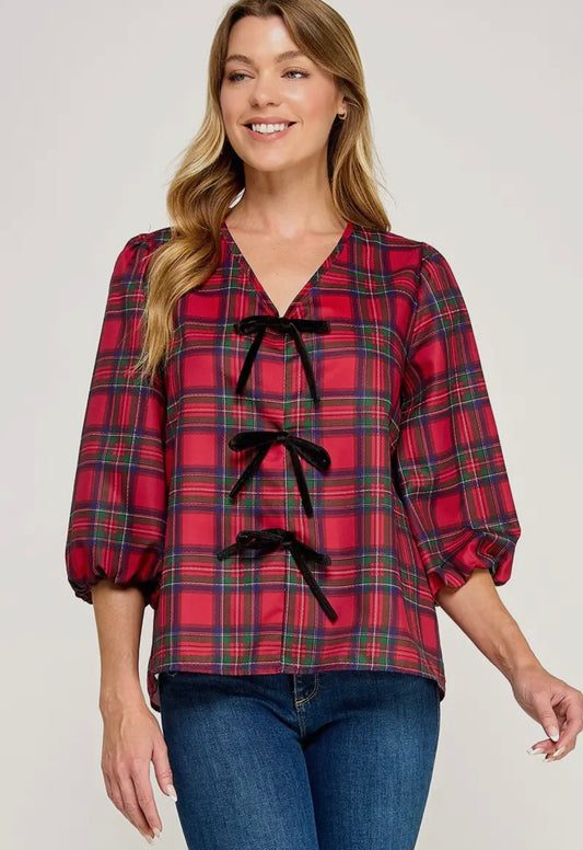 Wrapped In Plaid Top