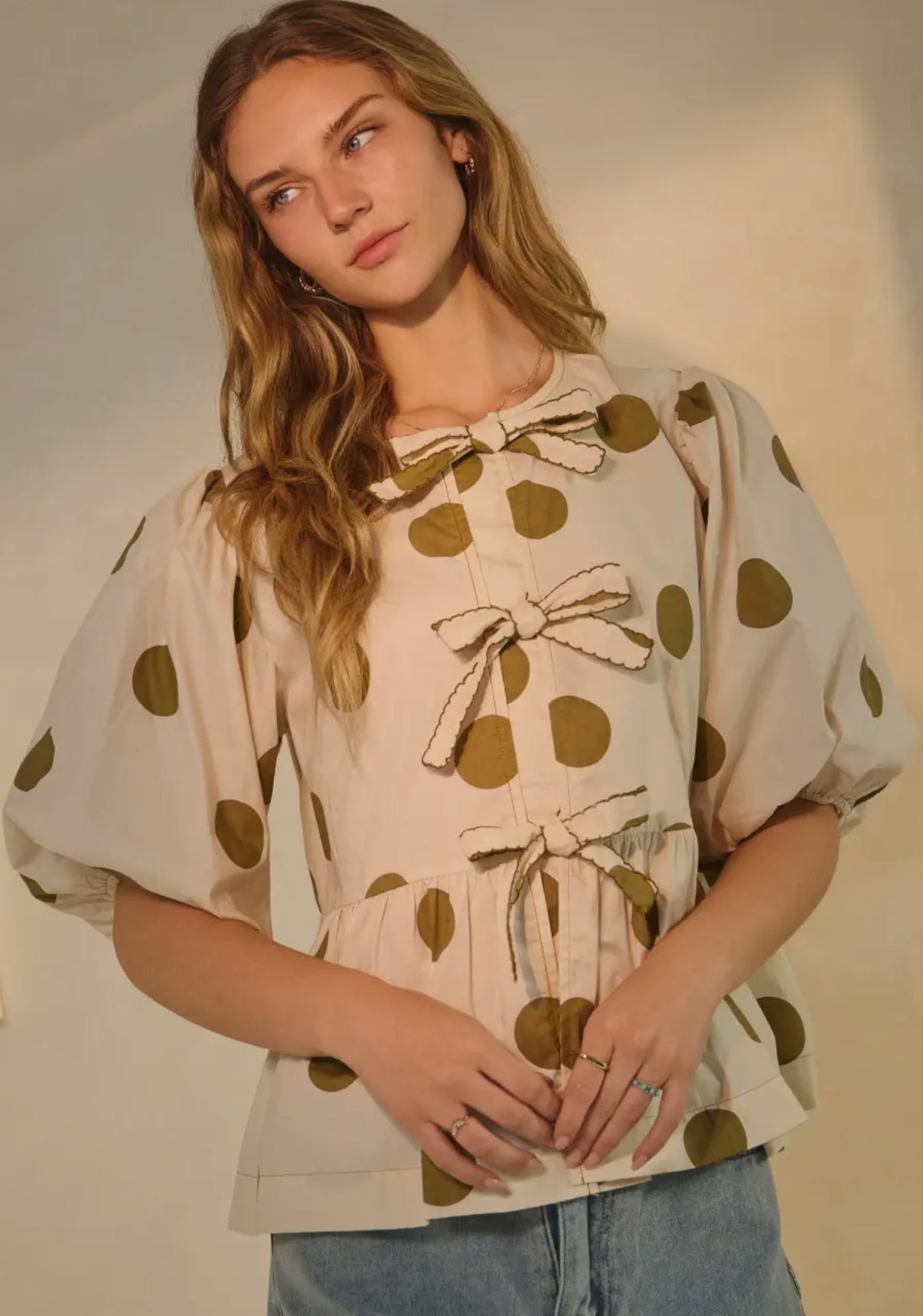 Polka Dot Tie Front-Olive