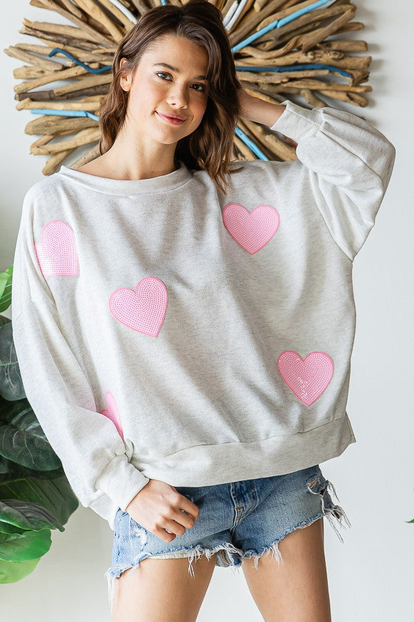 Sequin Heart Pullover Sweatshirt