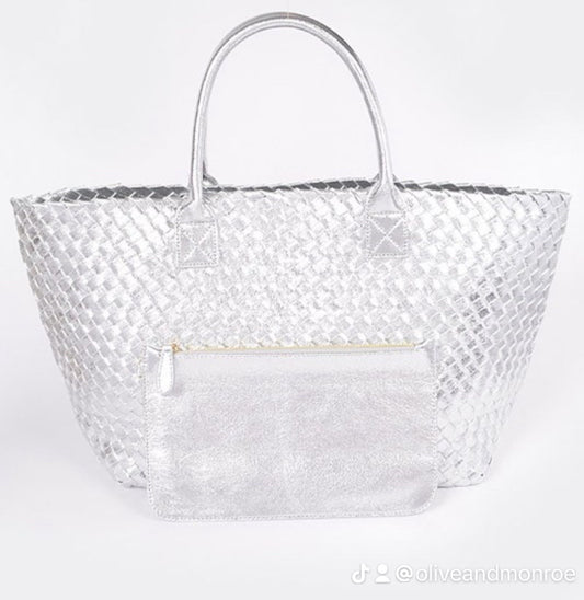 Silver Metallic Faux Leather Bag